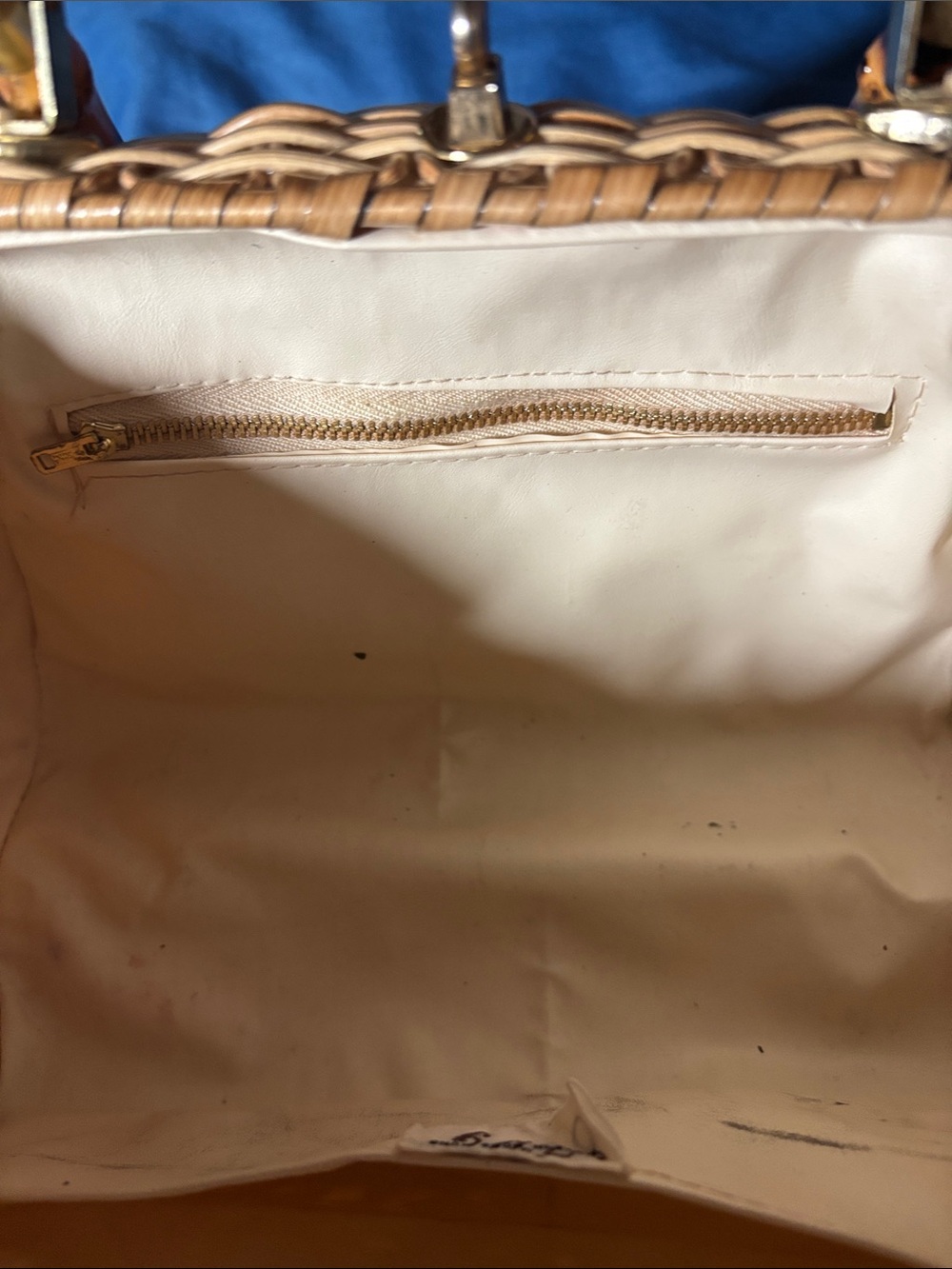 Vintage Woven Straw Handbag with Bamboo Handles - Natural - Picture 7 of 9